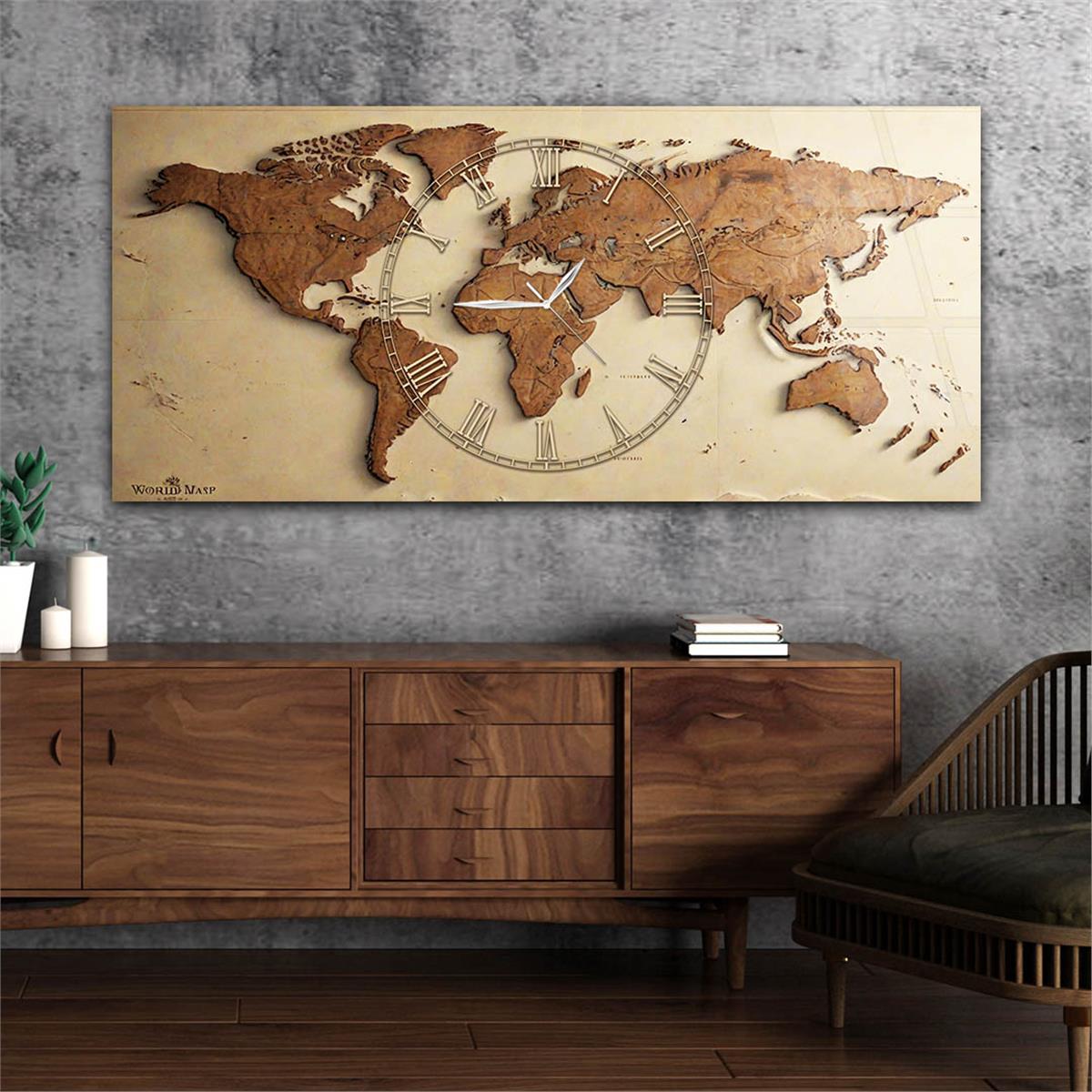 Yatay Saatli Ortadan Vatan Temalı Cam Tablo 118