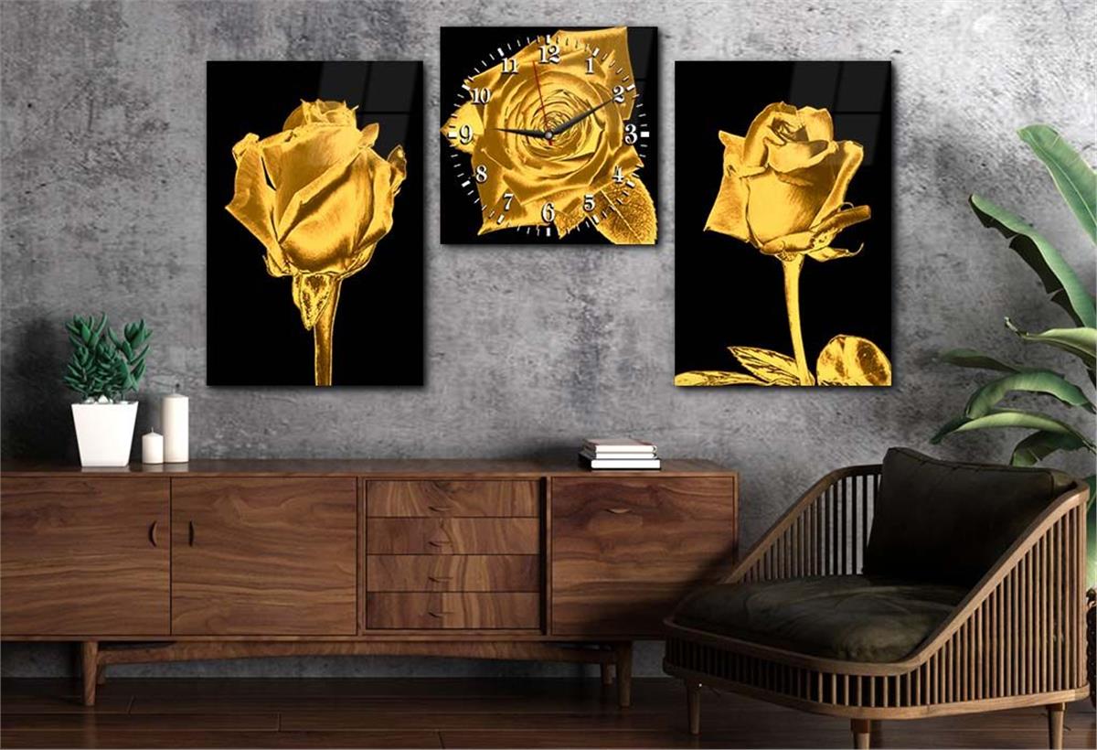 Tempered Glasss Wall Arts Art-Themed Set with Clock