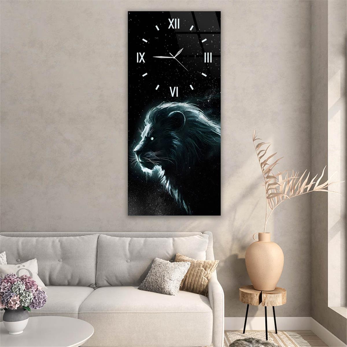 Dikey Üstten Saatli Sanat Temalı Cam Tablo 098