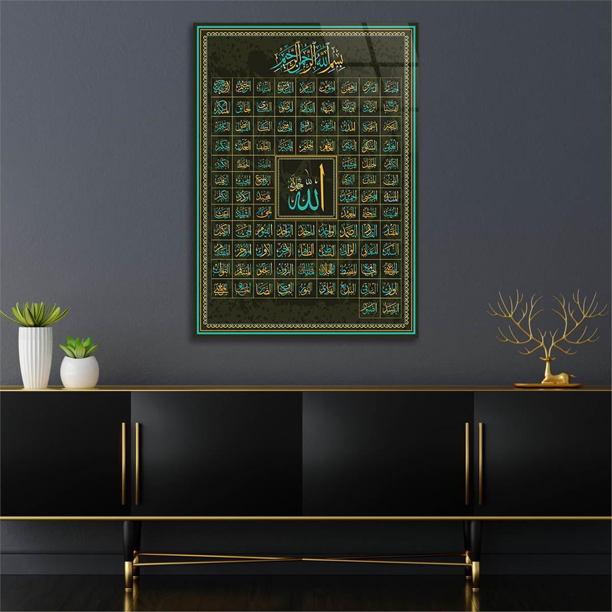 ESMAÜL HÜSNA ALLAHIN 99ADI YAZILI CAM TABLO