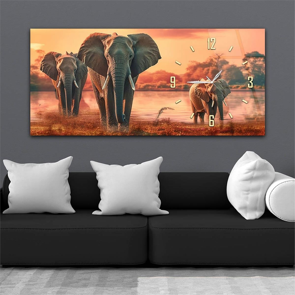 Yatay Saatli Yandan Sanat Temalı Cam Tablo 288