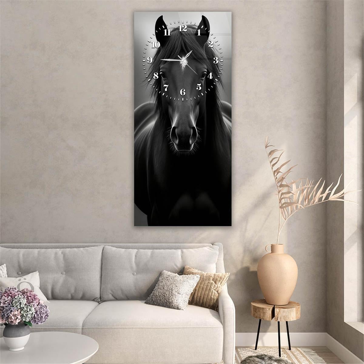 Dikey Üstten Saatli Sanat Temalı Cam Tablo 101