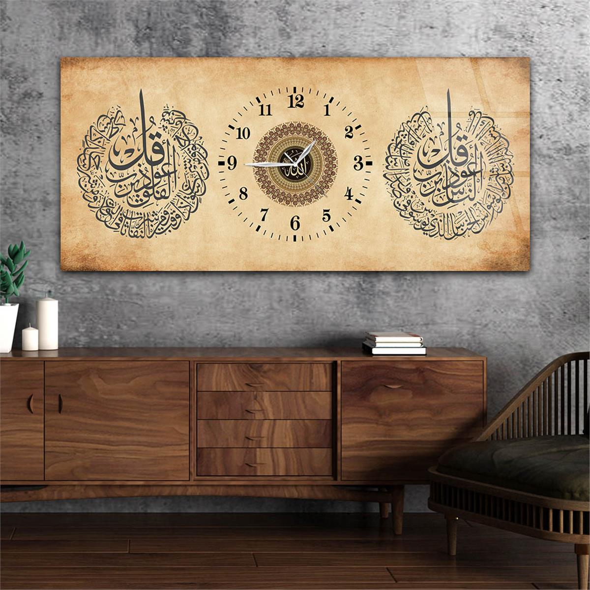 لوحة زجاجية أفقية ذات طابع ديني مع ساعة في الوسط 074