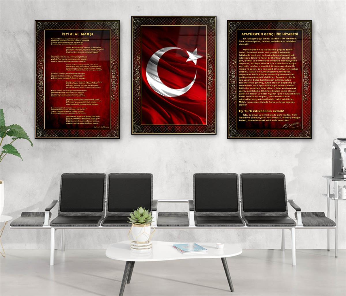  3lü Set VatanTemalı Cam Tablo 16