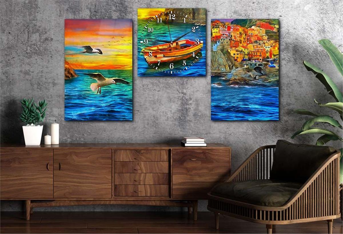 Tempered Glasss Wall Arts Art-Themed Set with Clock
