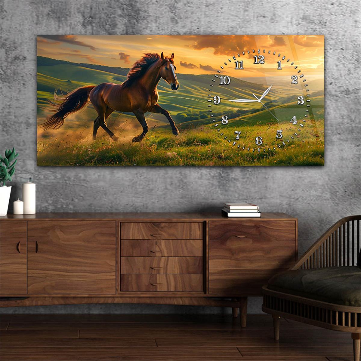 Yatay Saatli Yandan Sanat Temalı Cam Tablo 314