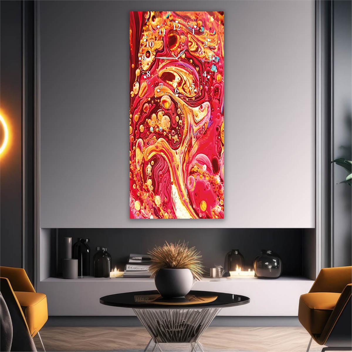 Vertical Art Themed Glass Wall Art with Clock at the Top 016