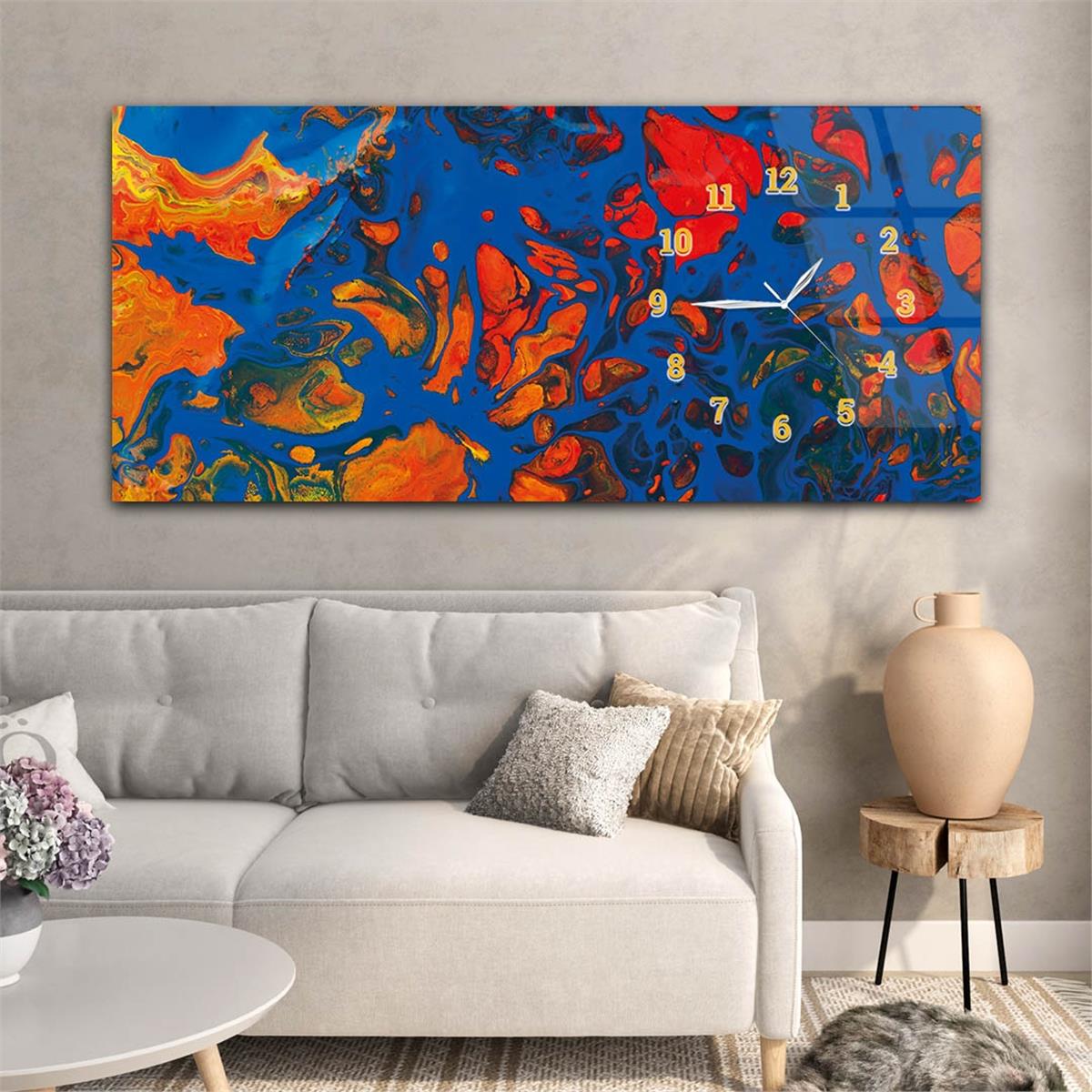 Yatay Saatli Yandan Sanat ve Doğa Temalı Cam Tablo 144