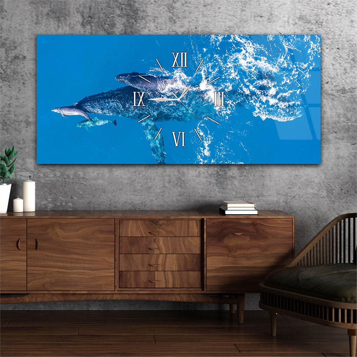 Horizontaal, in Het Midden Voorzien Van Een Klok, Kunst En Natuur Thema Gehard Glasschilderij 110