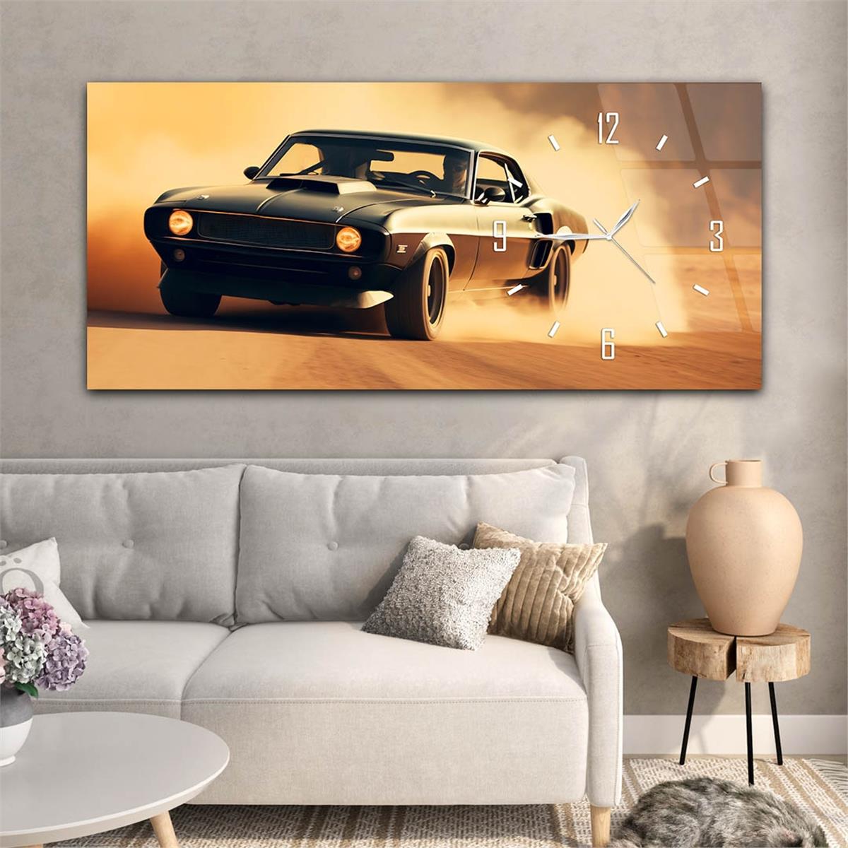 Yatay Saatli Yandan Sanat Temalı Cam Tablo 279