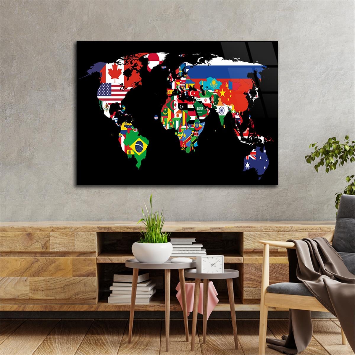 World Map Tempered Glass Wall Art