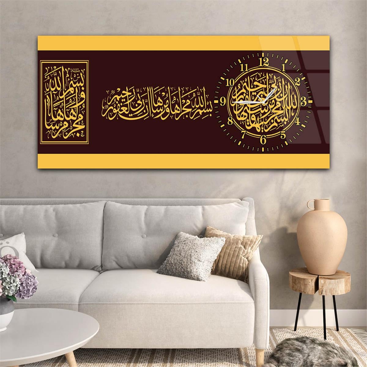 Horizontaal, Aan De Zijkant Voorzien Van Een Klok, Religieus Thema Gehard Glasschilderij 049