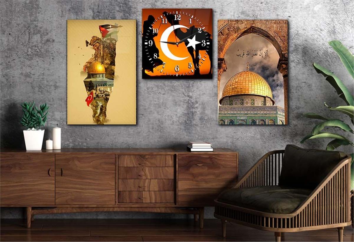 Jerusalem Tempered Glass Wall Art Set with Clock 