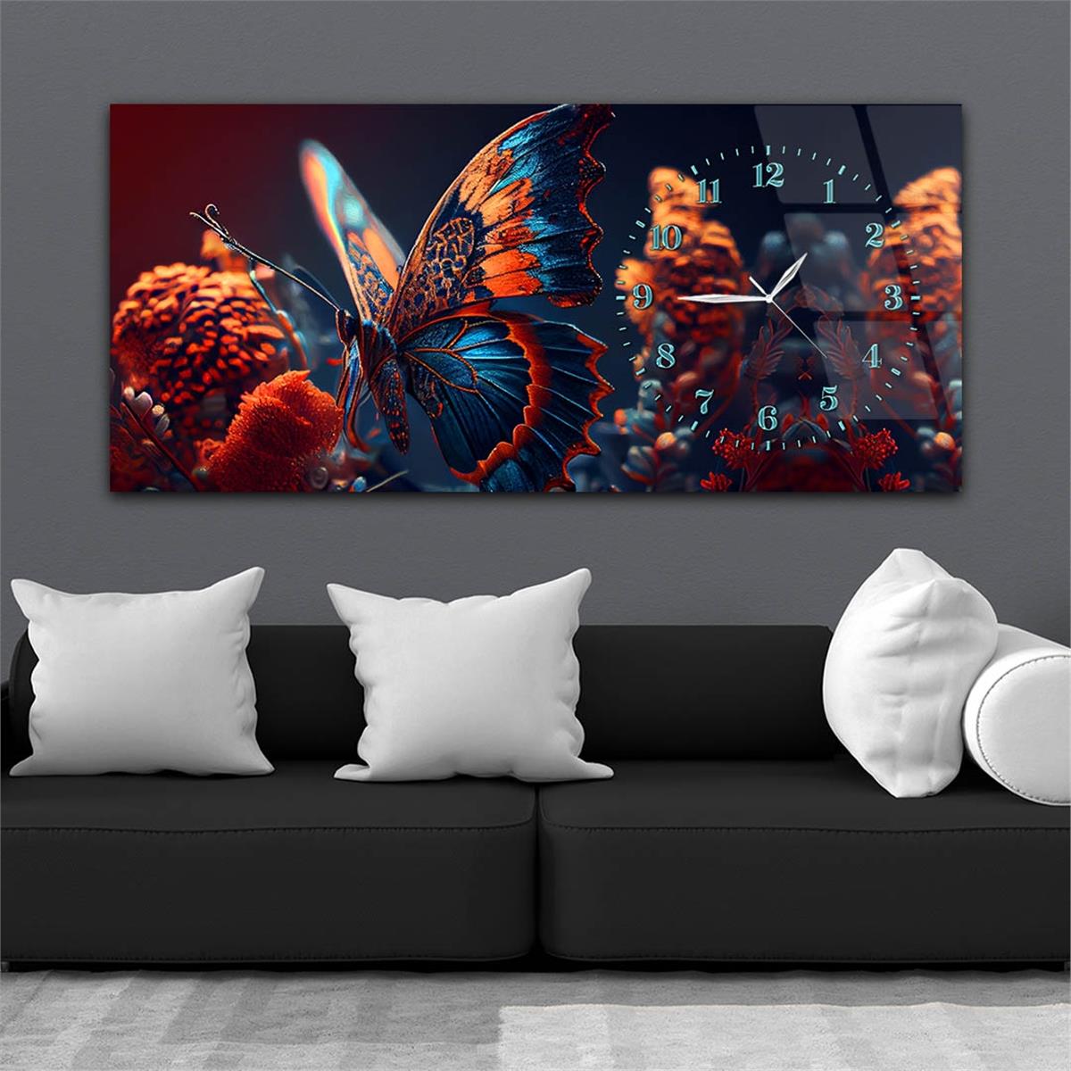 Yatay Saatli Yandan Sanat Temalı Cam Tablo 256