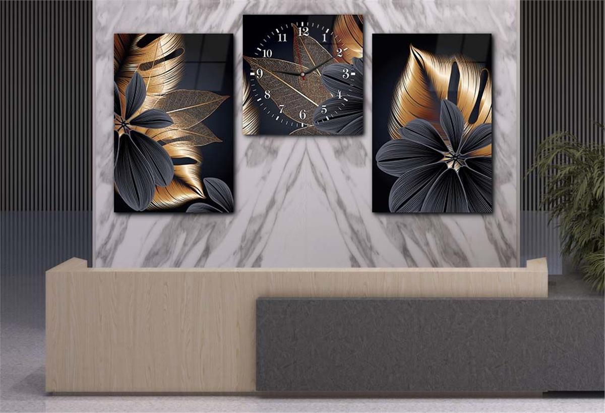 Tempered Glasss Wall Arts Art-Themed Set with Clock