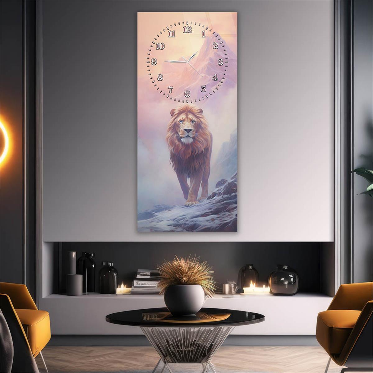 Dikey Üstten Saatli Sanat Temalı Cam Tablo 097