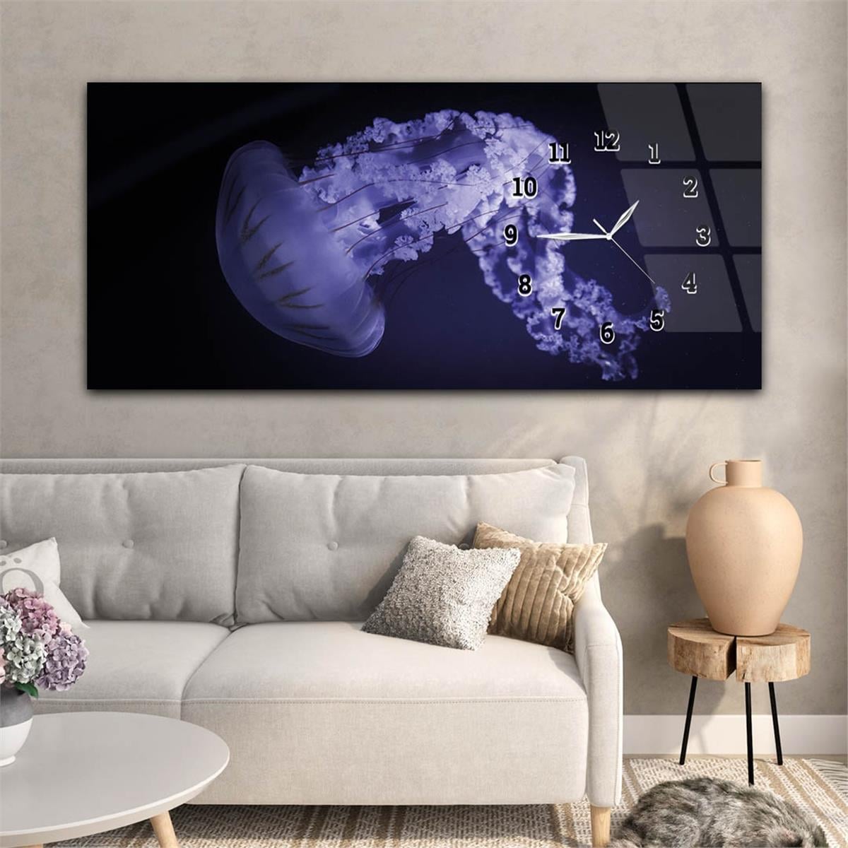 Yatay Saatli Yandan Sanat ve Doğa Temalı Cam Tablo 219