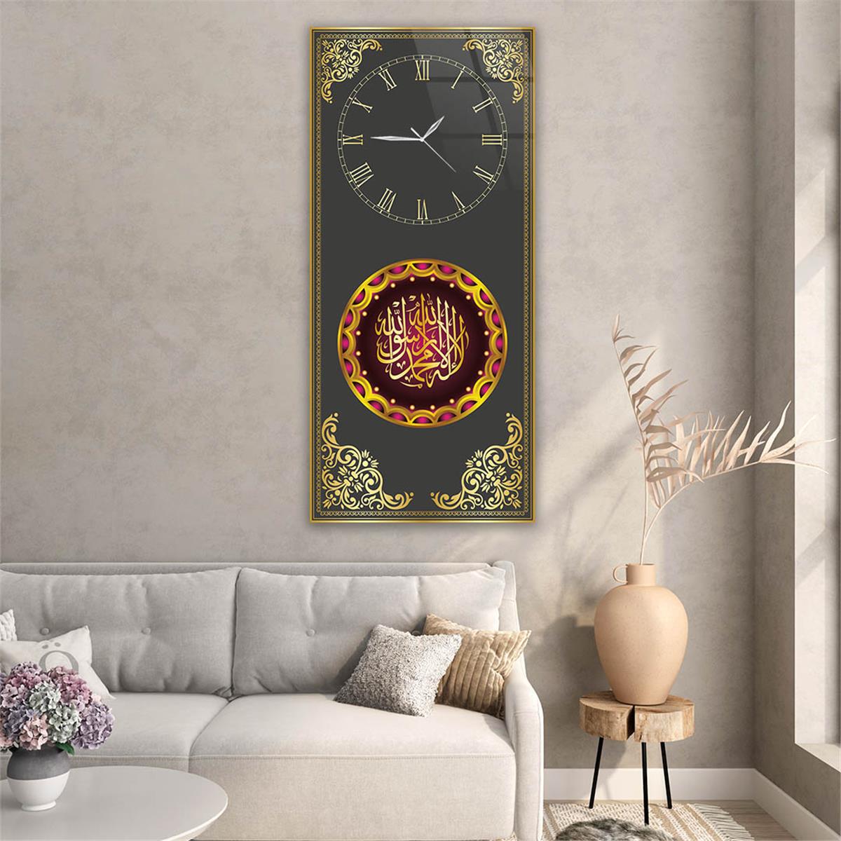 Vertical Religious Themed Glass Wall Art with Clock at the Top  028