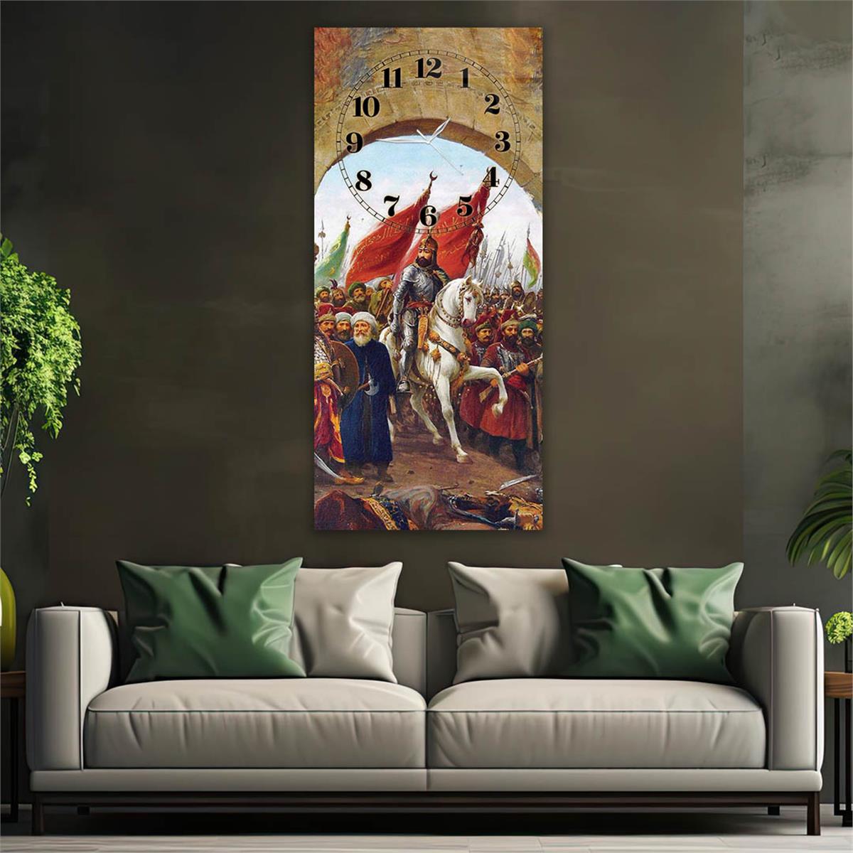 Dikey Üstten Saatli Vatan Temalı Cam Tablo 042