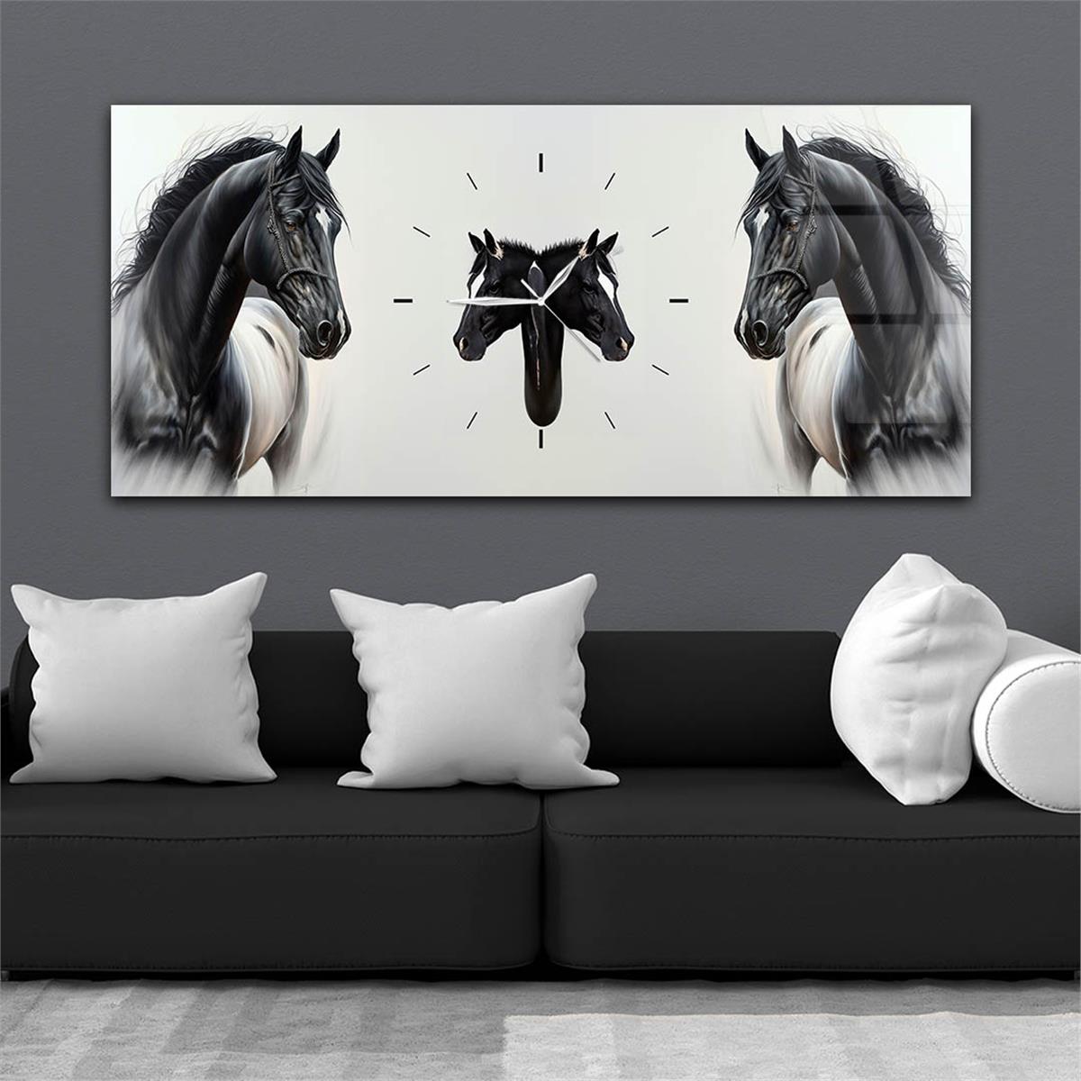 Horizontaal, in Het Midden Voorzien Van Een Klok, Kunst En Natuur Thema Gehard Glasschilderij 060