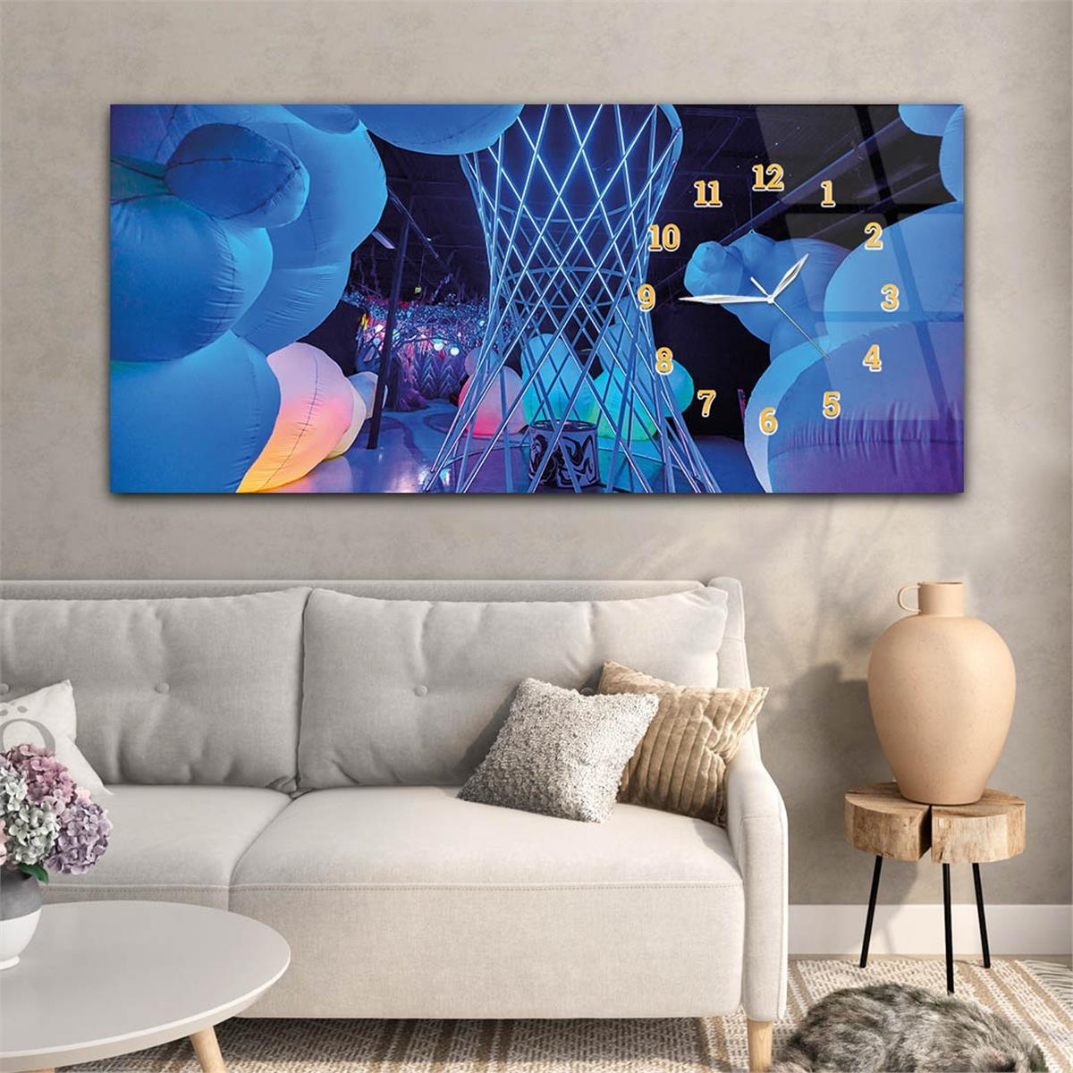 Yatay Saatli Yandan Sanat ve Doğa Temalı Cam Tablo 122