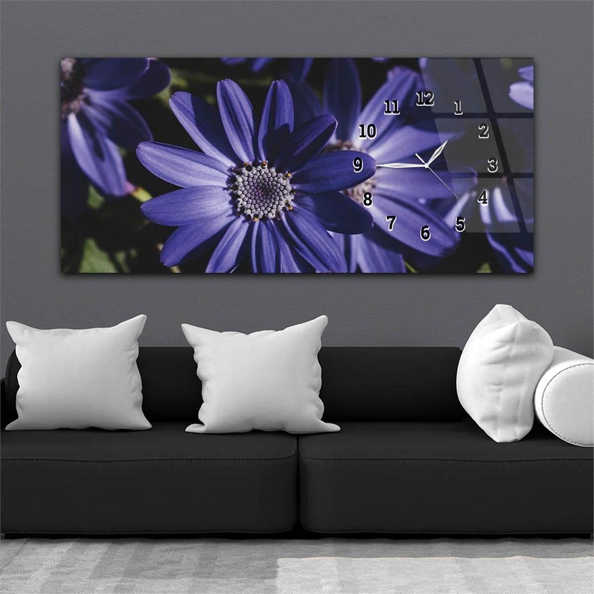 Yatay Saatli Yandan Sanat ve Doğa Temalı Cam Tablo 216