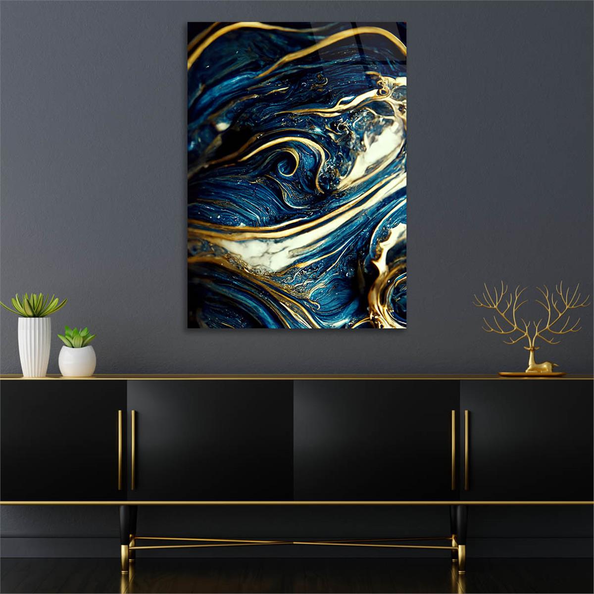 Dikey Sanat Temalı Cam Tablo 556
