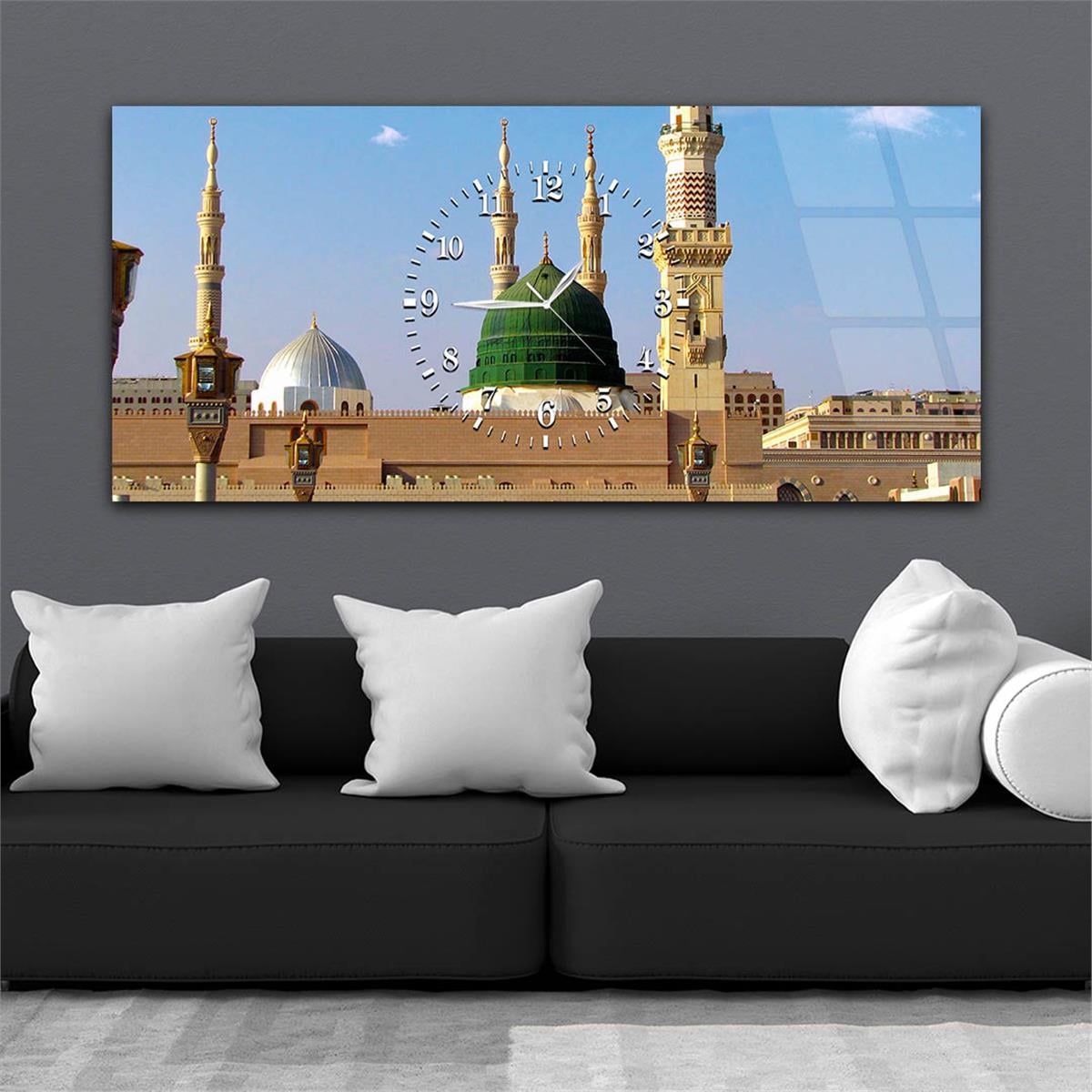 لوحة زجاجية أفقية ذات طابع ديني مع ساعة في الوسط 002