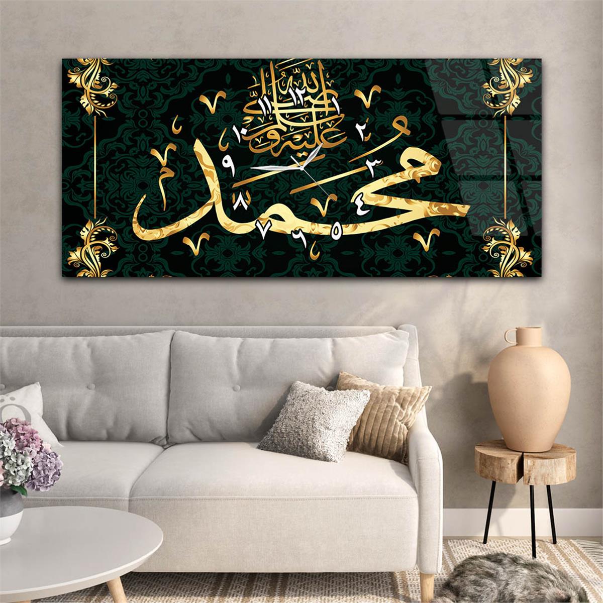 لوحة زجاجية أفقية ذات طابع ديني مع ساعة في الوسط 010