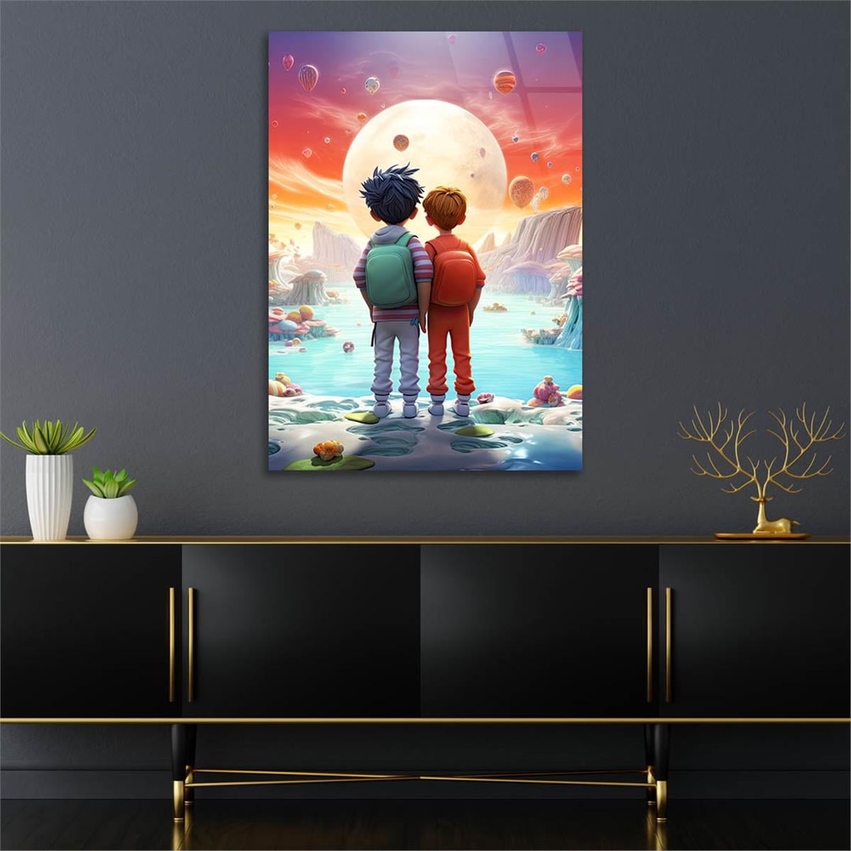 Dikey Sanat Temalı Cam Tablo 538