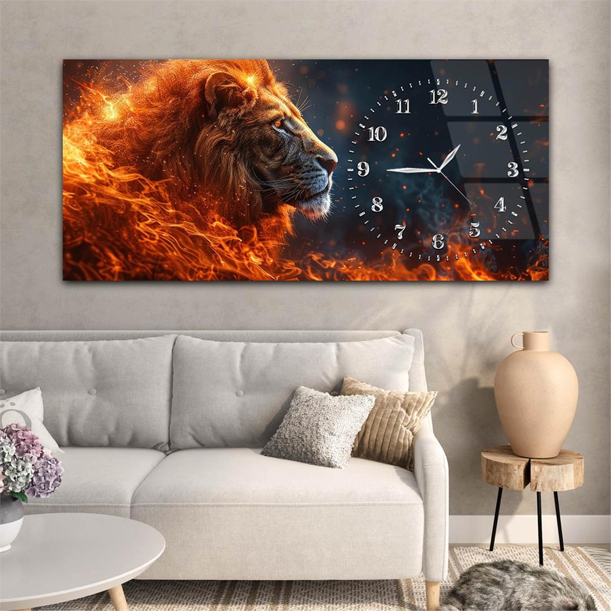 Yatay Saatli Yandan Sanat Temalı Cam Tablo 305