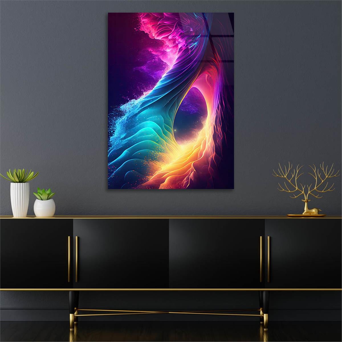 Dikey Sanat Temalı Cam Tablo 439