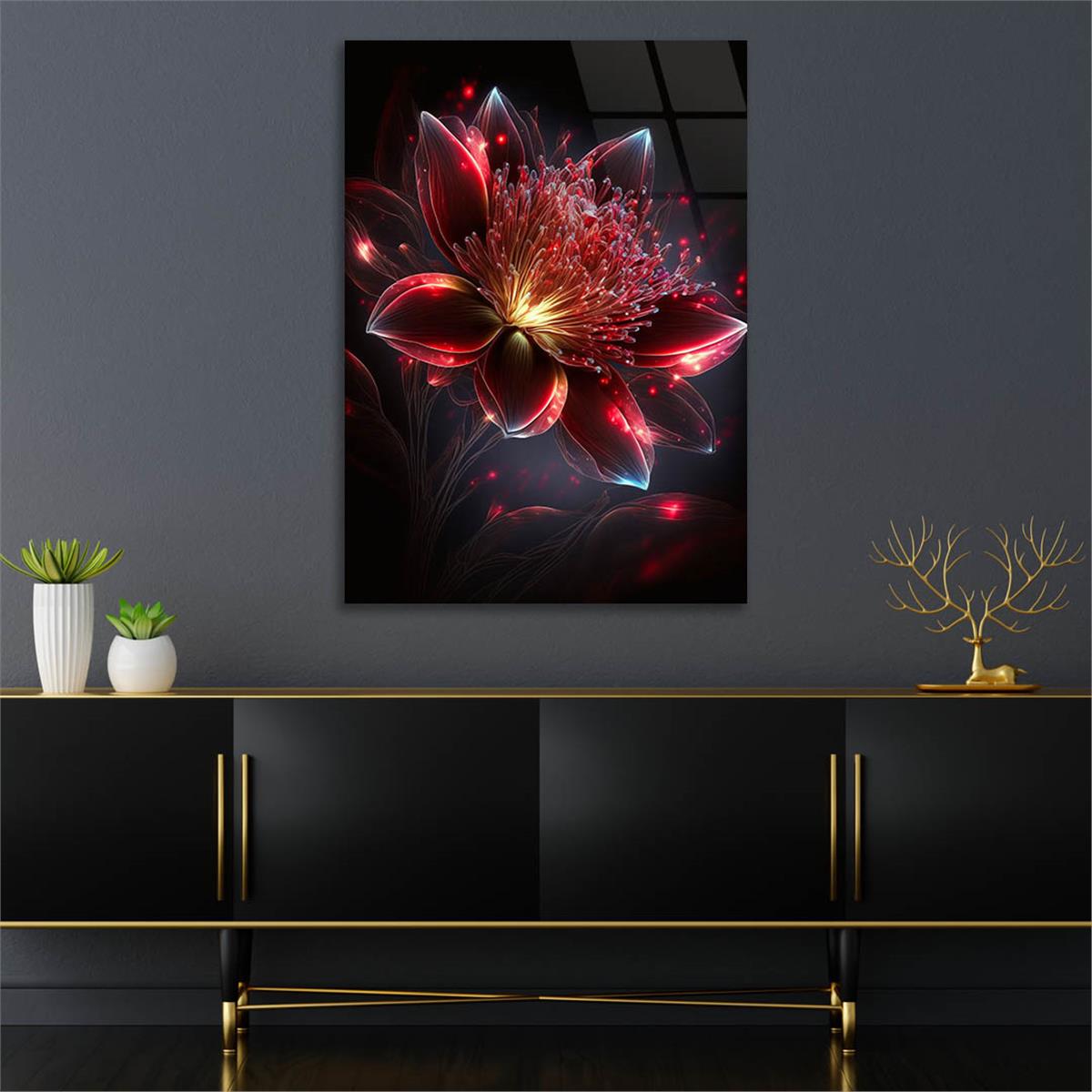 Dikey Sanat Temalı Cam Tablo 434