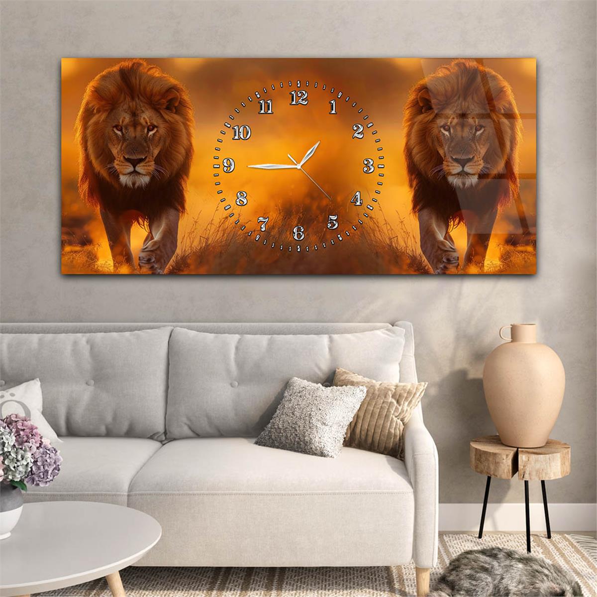 Yatay Saatli Ortadan Sanat Temalı Cam Tablo143