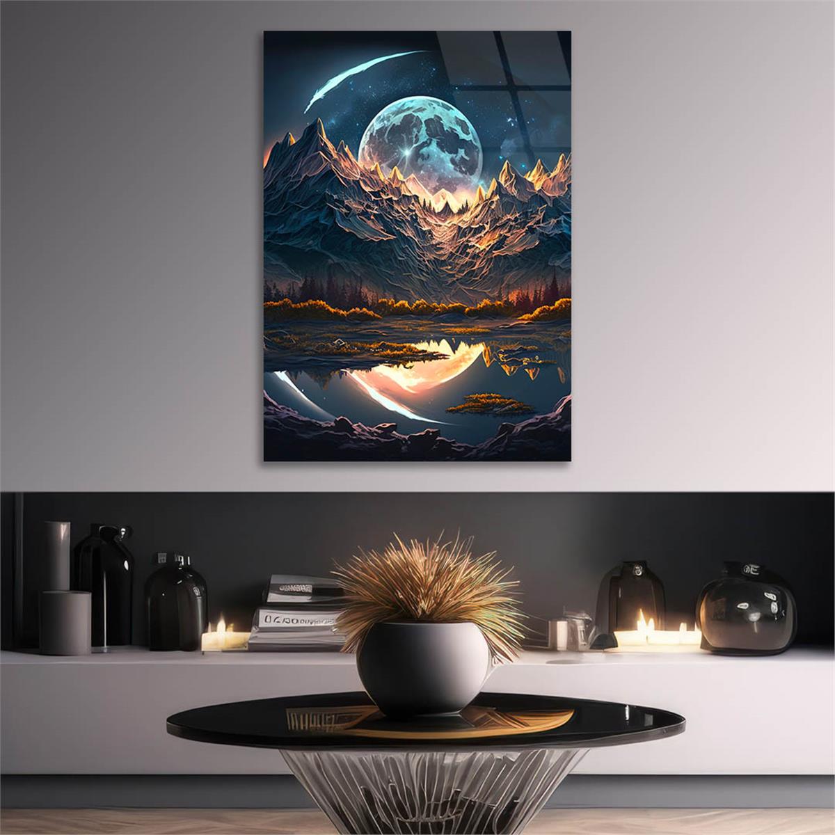 Dikey Sanat Temalı Cam Tablo 444