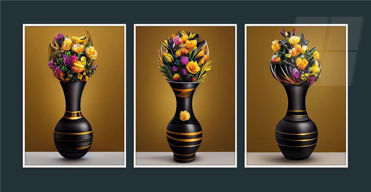 Alüminyum Çerçeveli Sanat Temalı 3lü Set MDF Tablo 0031