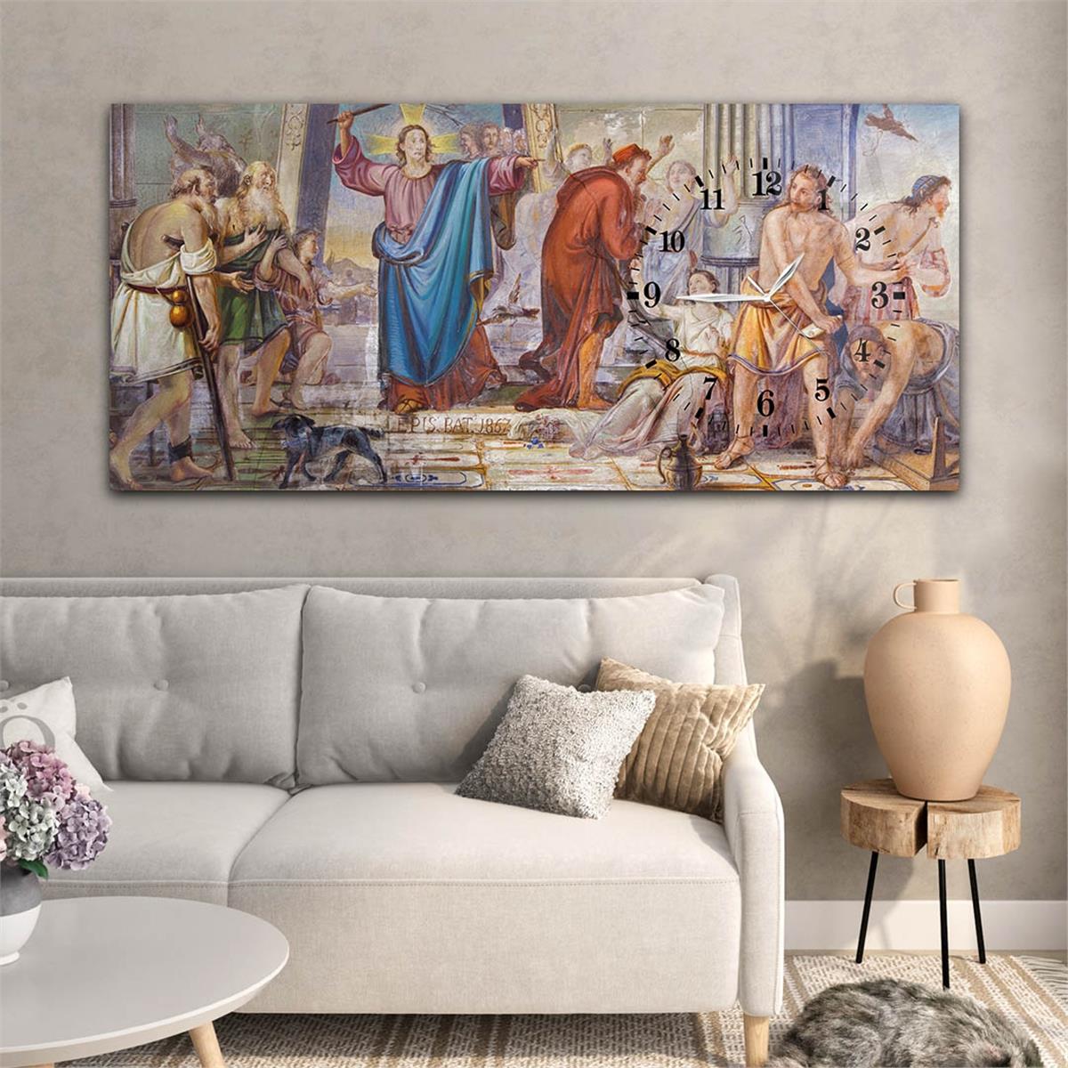 Yatay Saatli Yandan Sanat ve Doğa Temalı Cam Tablo 048