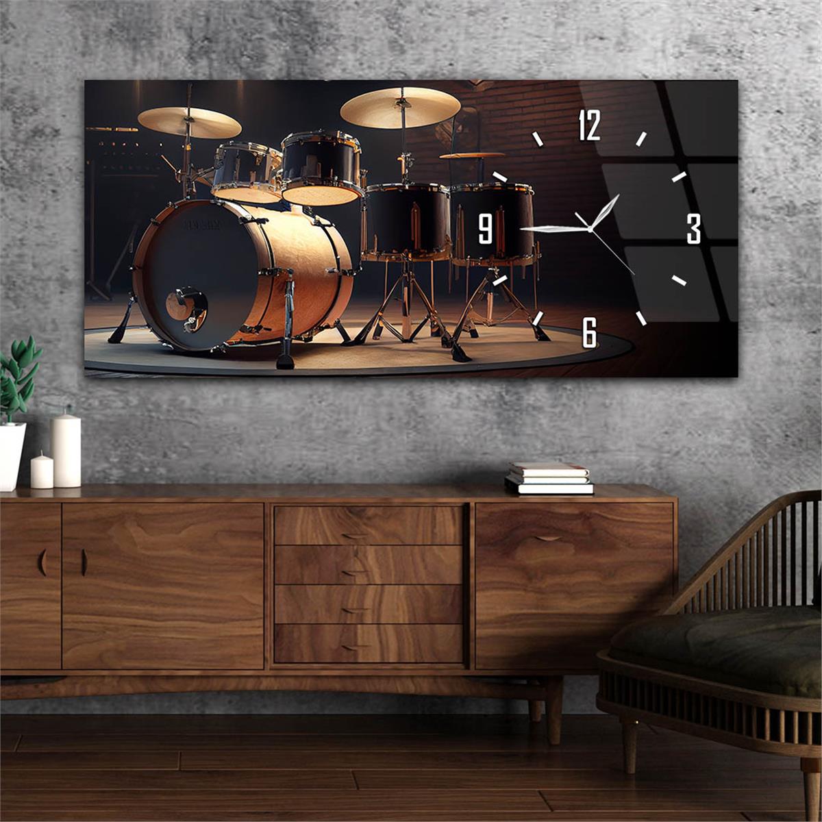 Yatay Saatli Yandan Sanat Temalı Cam Tablo 379