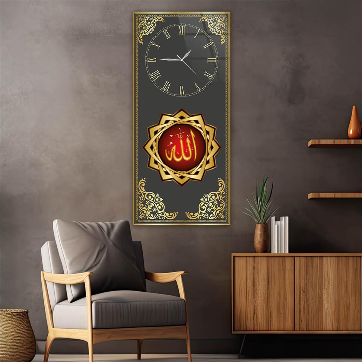 Vertical Religious Themed Glass Wall Art with Clock at the Top  027