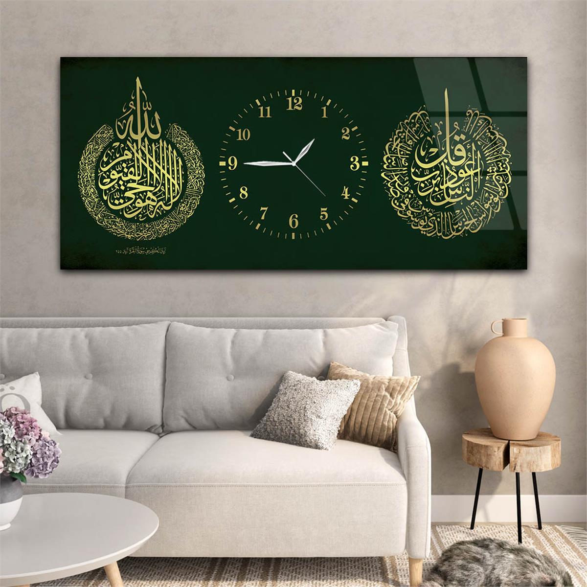 Horizontaal, in Het Midden Voorzien Van Een Klok, Religieus Thema Gehard Glasschilderij 086