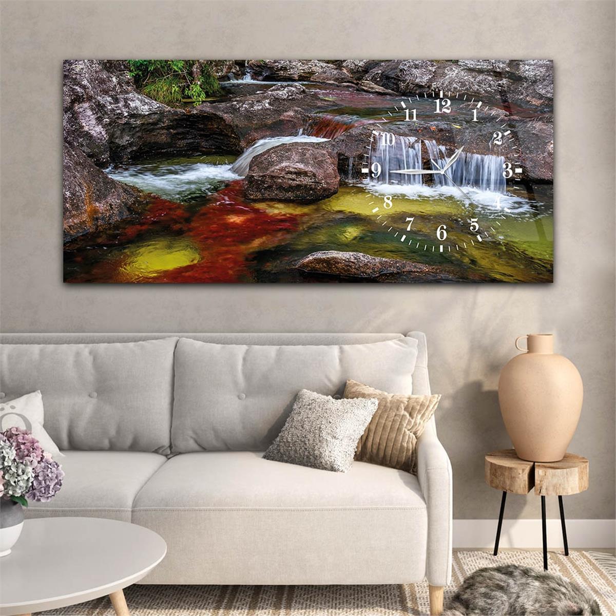 Yatay Saatli Yandan Sanat ve Doğa Temalı Cam Tablo 040