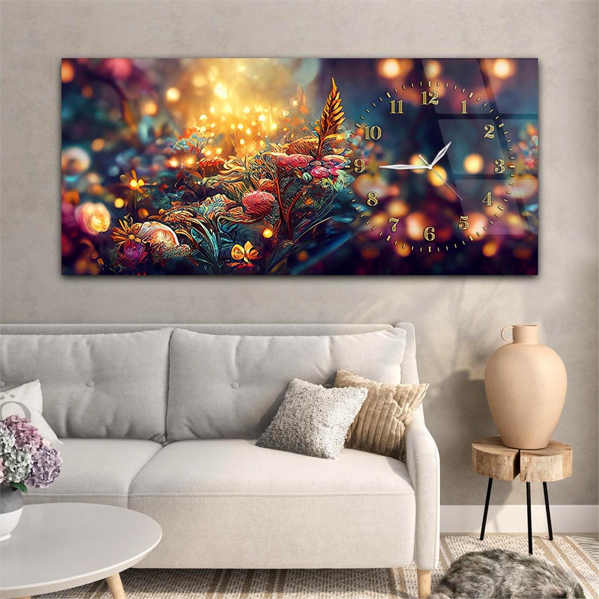 Yatay Saatli Yandan Sanat Temalı Cam Tablo 264