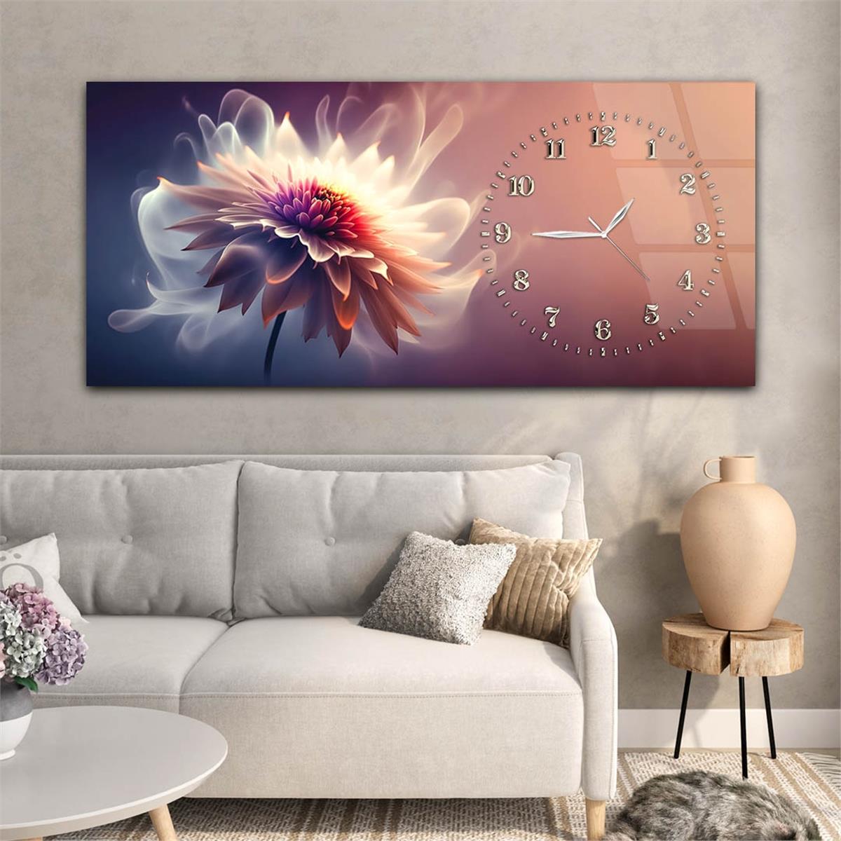 Yatay Saatli Yandan Sanat Temalı Cam Tablo 282