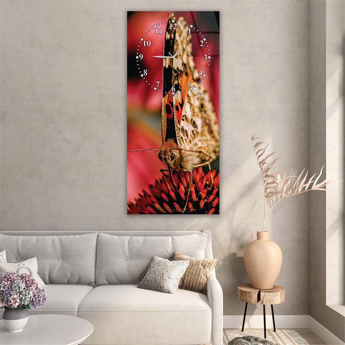 Vertical Art Themed Glass Wall Art with Clock at the Top 068