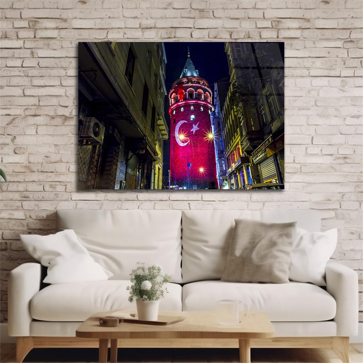 Galata Tower Turkish Flag Tempered Glass Wall Art
