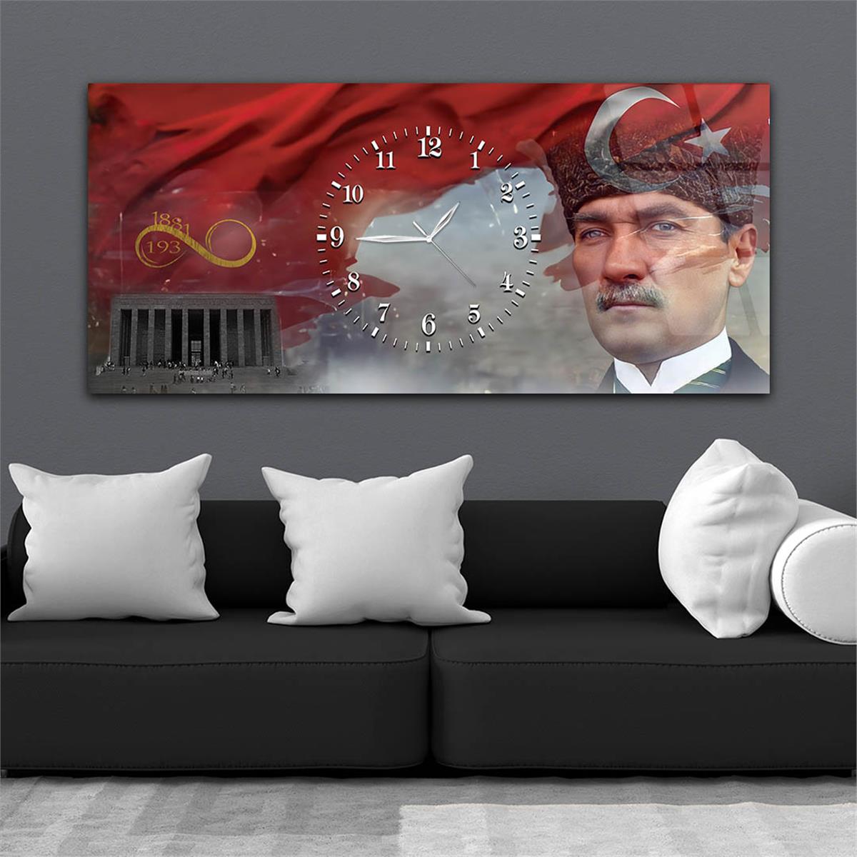 لوحة زجاجية أفقية ذات طابع وطني مع ساعة في الوسط 071