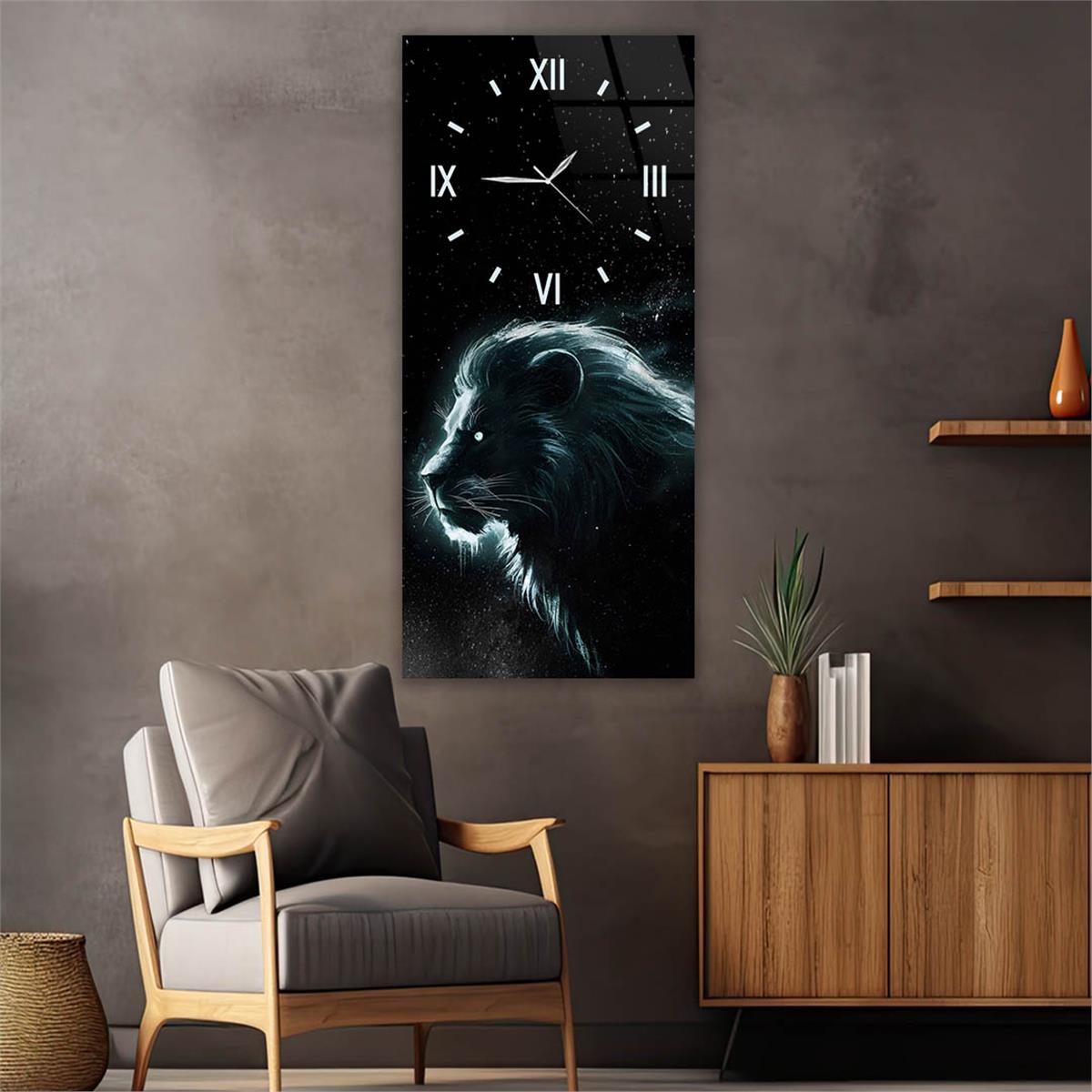 Dikey Üstten Saatli Sanat Temalı Cam Tablo 098