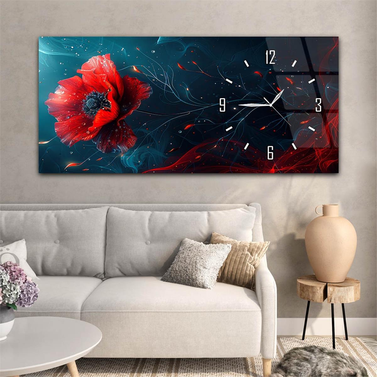 Yatay Saatli Yandan Sanat Temalı Cam Tablo 260