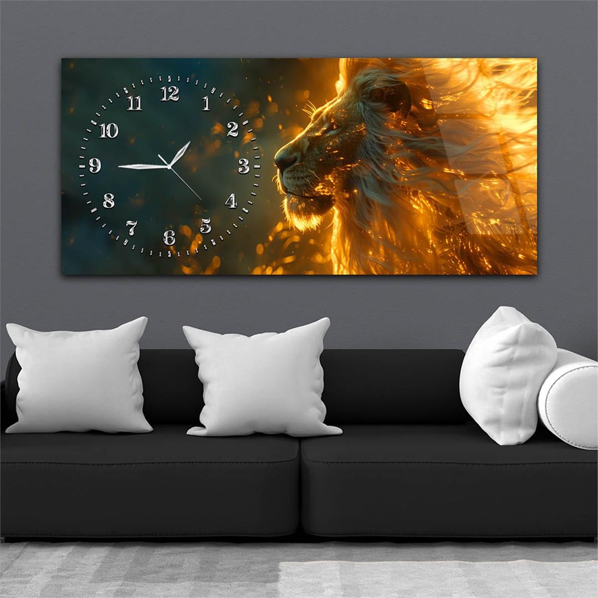 Yatay Saatli Yandan Sanat Temalı Cam Tablo 356