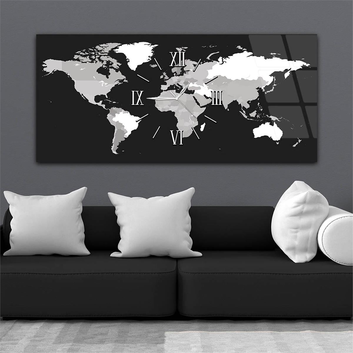 Yatay Ortadan Saatli  Sanat ve Doğa Temalı Cam Tablo 095